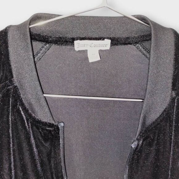 Juicy Couture Womens Jacket Sz Medium Black Stretch Zip Pockets Goth Witchy Y2K - Picture 7 of 11